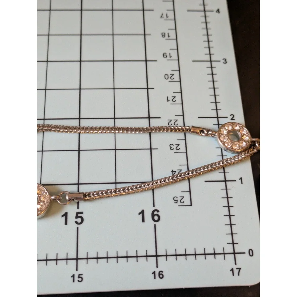 Rhinestone Station Necklace In Silver Tone Long 34